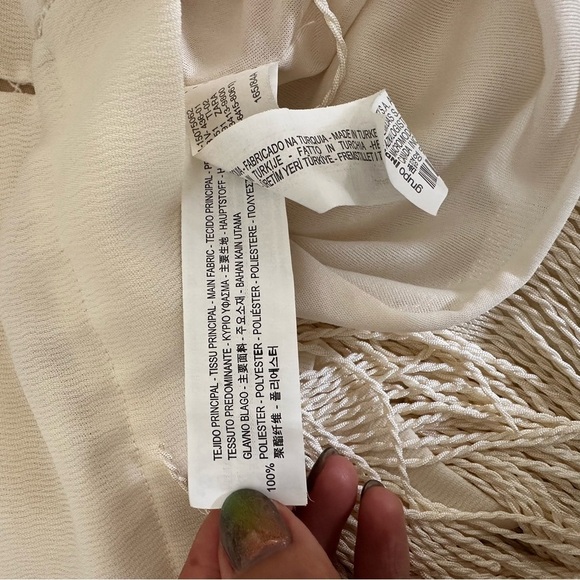 Zara Summer Mini Basic Ivory Eyelet Pullover Fringe Hem Boho Dress Size Small - Picture 10 of 12